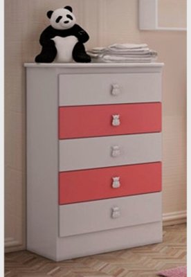 Cômoda 5 Gavetas Branco E Rosa Percasa Móveis Menor preço em Cômoda 5 Gavetas Branco E Rosa Percasa Móveis