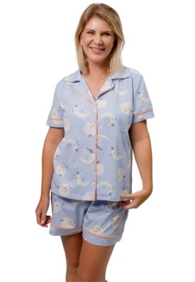 KIT Pijama Americano Curto Lua Azul + Pijama Americano Curto Lua Rosa