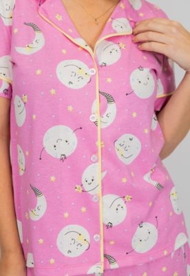 KIT Pijama Americano Curto Lua Azul + Pijama Americano Curto Lua Rosa