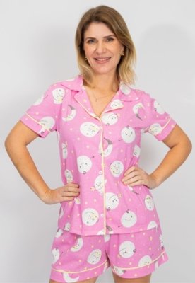 KIT Pijama Americano Curto Lua Azul + Pijama Americano Curto Lua Rosa