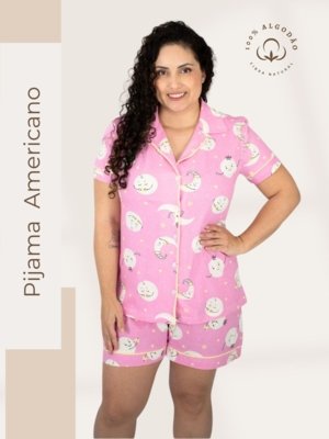 Pijama Algodão Plus Size Americano Curto Flávia - Lua Rosa