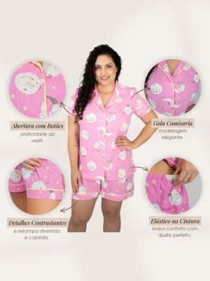 Pijama Algodão Plus Size Americano Curto Flávia - Lua Rosa