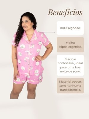 Pijama Algodão Plus Size Americano Curto Flávia - Lua Rosa