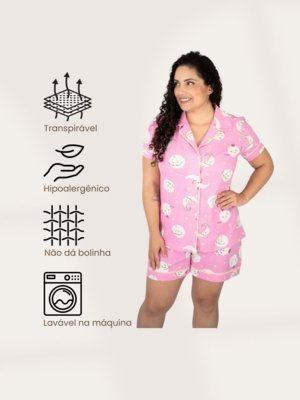 Pijama Algodão Plus Size Americano Curto Flávia - Lua Rosa
