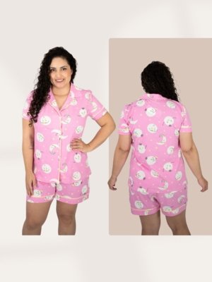 Pijama Algodão Plus Size Americano Curto Flávia - Lua Rosa