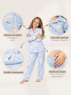 Pijama Americano Longo Infantil Isadora - Lua Azul