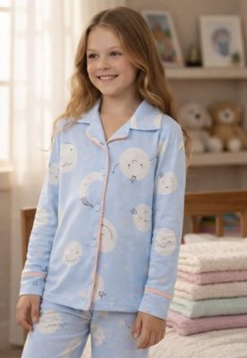 Pijama Americano Longo Infantil Isadora - Lua Azul