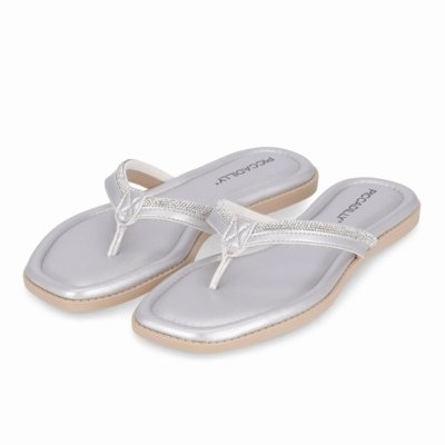 Chinelo Rasteirinha Gabi Prata com Cristal