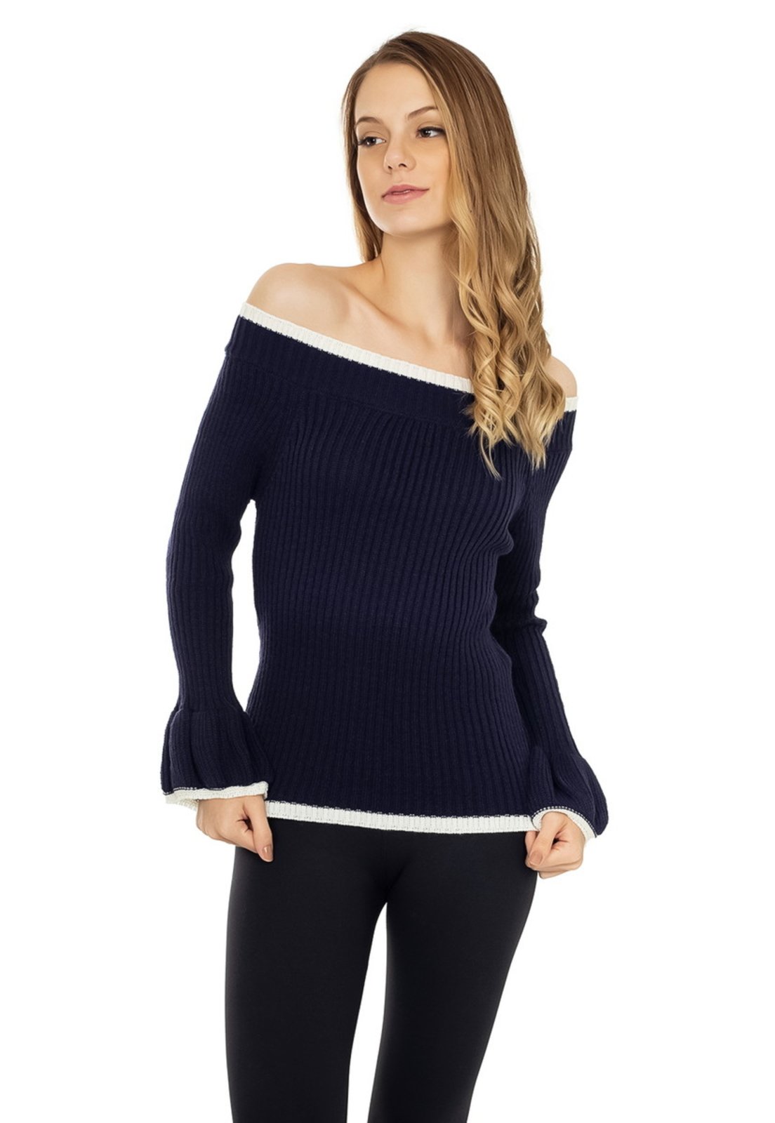 blusa tricot canelado ombro a ombro