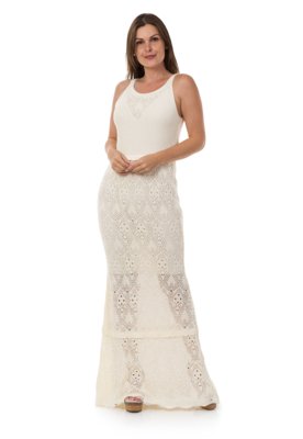 Vestido Pink Tricot Longo Sereia Off white Menor preço em Vestido Pink Tricot Longo Sereia Off white