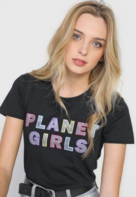 Camiseta Planet Girls Logo Glitter Preta - Compre Agora | Dafiti Brasil