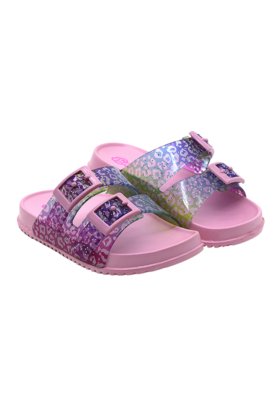 Chinelo Plugt Infantil Menina Slide Fivelas Animal Print Rosa