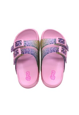 Chinelo Plugt Infantil Menina Slide Fivelas Animal Print Rosa