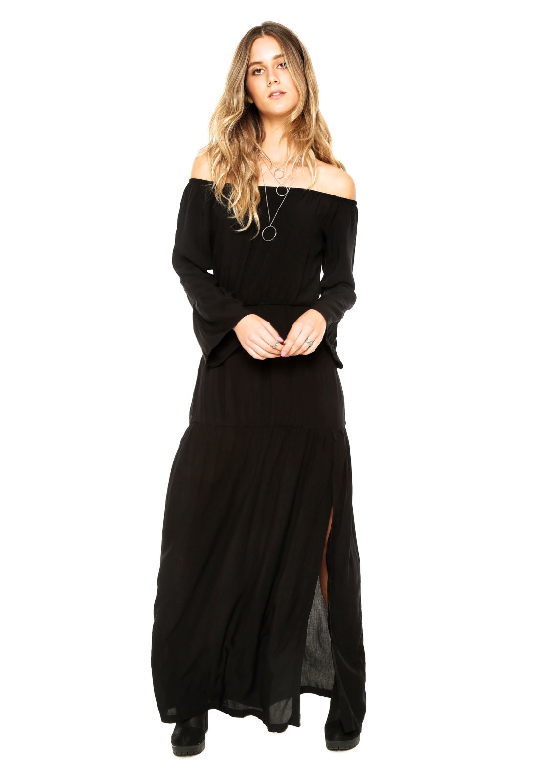 vestido preto longo ciganinha