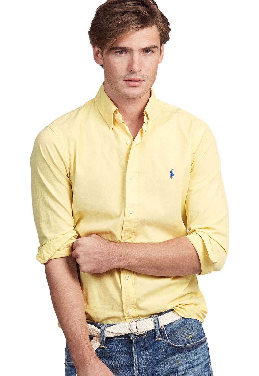 Camisa Polo Ralph Lauren Slim Fit Feather Weight Twill Amarela
