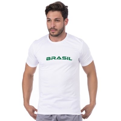 Camiseta Masculina Dry Fit Brasil Copa Branca-verde Blue