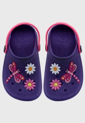 Babuche Pópidi Infantil Libélula e Flores Roxo