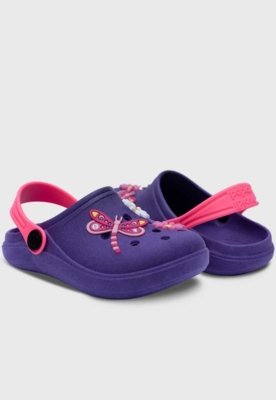 Babuche Pópidi Infantil Libélula e Flores Roxo