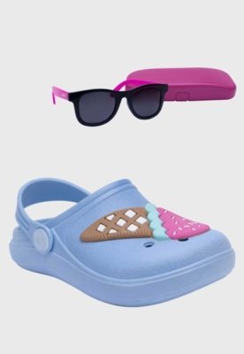 Kit Babuche Sorvete Azul e Óculos de Sol Rosa com Capinha Infantil