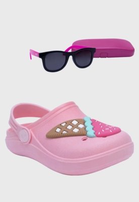 Kit Babuche Sorvete Rosa e Óculos de Sol Rosa com Capinha Infantil