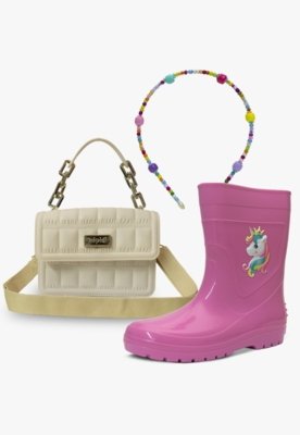 Kit Galocha Unicórnio Bolsa e Tiara Colorida Infantil Pópidi Rosa