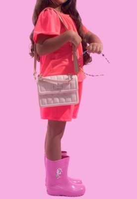Kit Galocha Unicórnio Bolsa e Tiara Colorida Infantil Pópidi Rosa