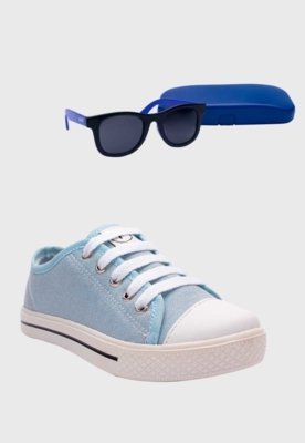 Kit Tenis Popstar Azul Bebe e Oculos de Sol Infantil Azul