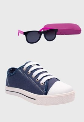 Kit Tenis Popstar Marinho e Oculos de Sol Infantil Rosa