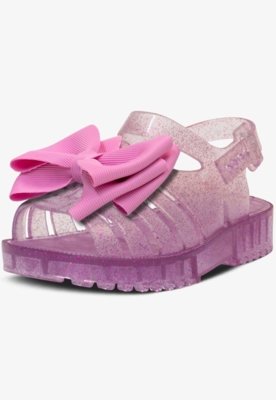Sandália Rasteira Pópidi Infantil Menina Emborrachada Laço Glitter Roxo