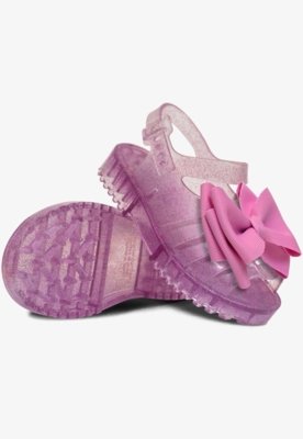 Sandália Rasteira Pópidi Infantil Menina Emborrachada Laço Glitter Roxo