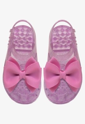 Sandália Rasteira Pópidi Infantil Menina Emborrachada Laço Glitter Roxo