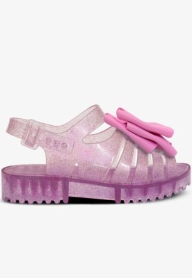Sandália Rasteira Pópidi Infantil Menina Emborrachada Laço Glitter Roxo