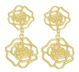 Brinco Prata Mil Duas Rosas Vazadas Dourado Menor preço em Brinco Prata Mil Duas Rosas Vazadas Dourado