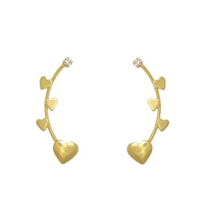 Brinco Prata Mil Ear Cuff Com Strass E Corações Ouro Menor preço em Brinco Prata Mil Ear Cuff Com Strass E Corações Ouro