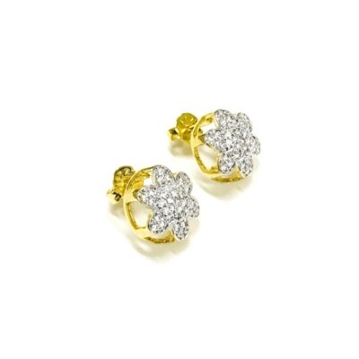 Brinco Prata Mil Flor de Ouro c/ Zircônia e Ródio Ouro Menor preço em Brinco Prata Mil Flor de Ouro c/ Zircônia e Ródio Ouro