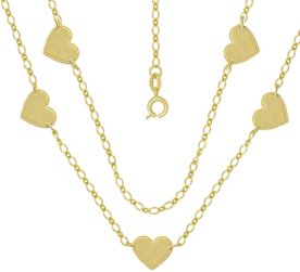 Gargantilha Prata Mil Com 5 Corações 12Mm Liso Dourado Menor preço em Gargantilha Prata Mil Com 5 Corações 12Mm Liso Dourado