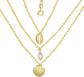 Gargantilha Prata Mil Tripla Bolinha Com Búzio Pérola E Conha Dourado Menor preço em Gargantilha Prata Mil Tripla Bolinha Com Búzio Pérola E Conha Dourado