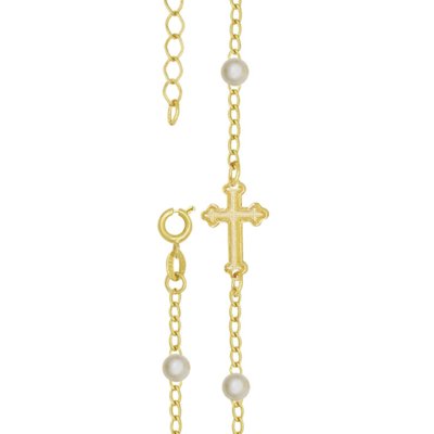 Pulseira Prata Mil Com Cruz E Pérola Dourado Menor preço em Pulseira Prata Mil Com Cruz E Pérola Dourado