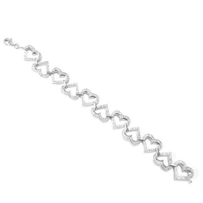Pulseira Prata Mil de Prata Coração c/ Zircônia e Banho de Ouro Branco Prata Menor preço em Pulseira Prata Mil de Prata Coração c/ Zircônia e Banho de Ouro Branco Prata