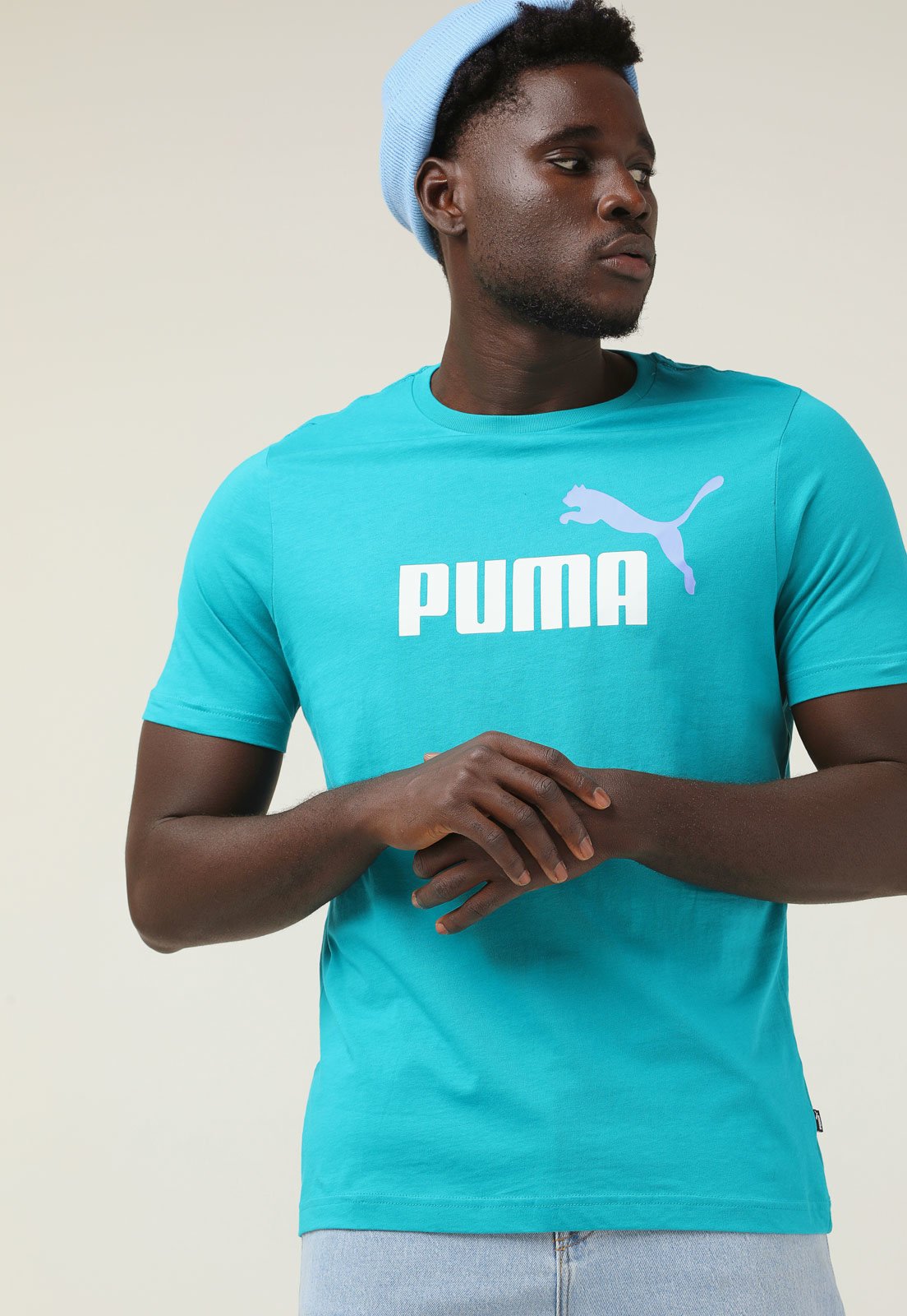 CAMISETA PUMA ESSENTIALS LOGO VERDE