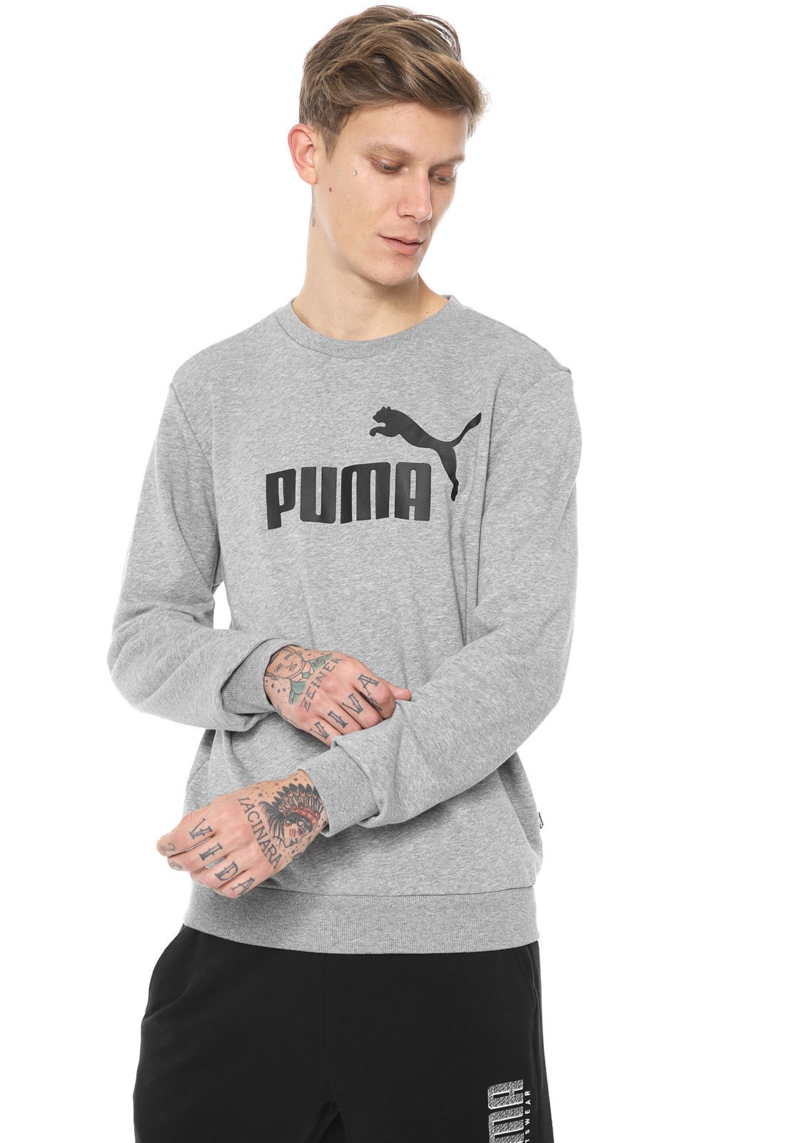 blusa puma ess logo crew sweat tr big logo