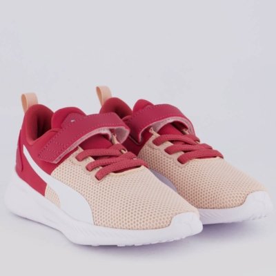 Tênis Puma Flyer Runner V PS Infantil Rosa e Branco