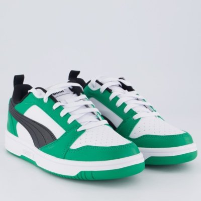 Tênis Puma Rebound V6 Juvenil Branco e Verde
