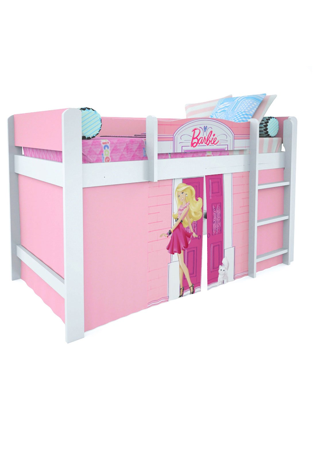 Cama Barbie Play com Escorregador e Barraca Pura Magia Branco com