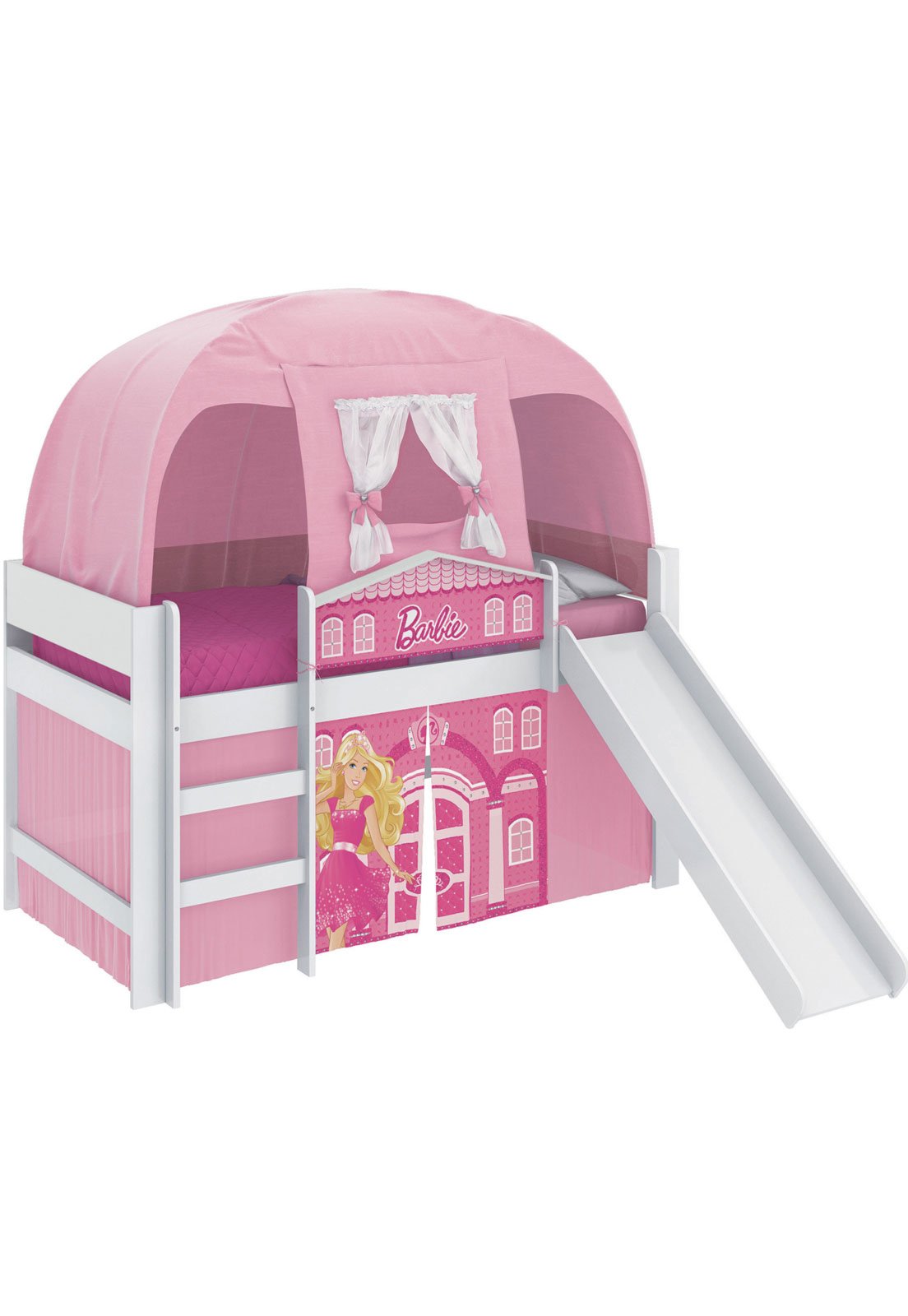 Cama Infantil Barbie Play com Escorregador e Cortina - Pura Magia