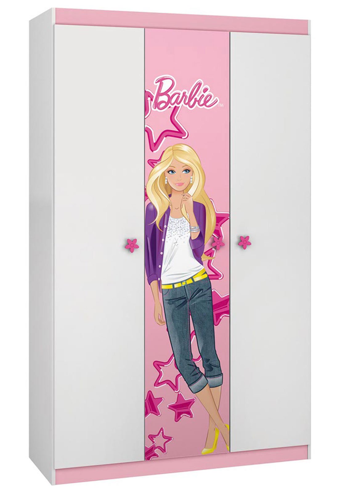 Guarda-Roupa Barbie 4 Portas Star Branco e Rosa Pura Magia