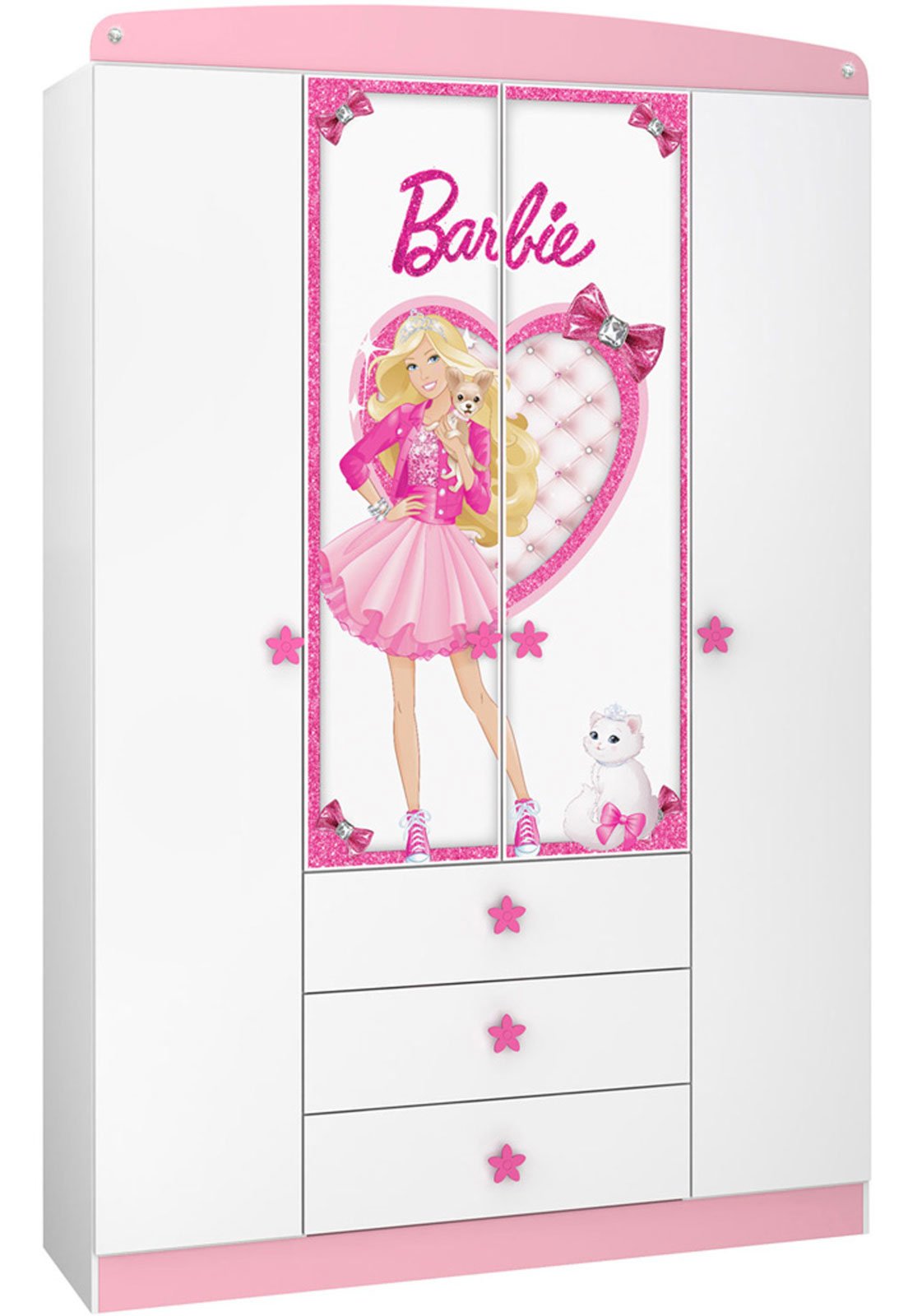 Guarda-Roupa Barbie 4 Portas Star Branco e Rosa Pura Magia