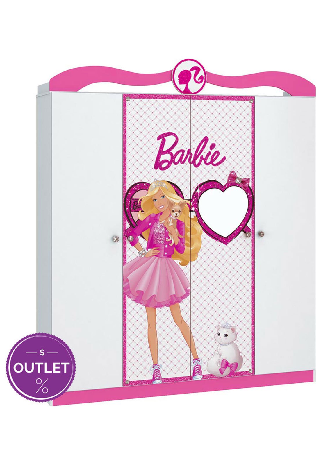 Guarda-Roupa Barbie 4 Portas Star Branco e Rosa Pura Magia
