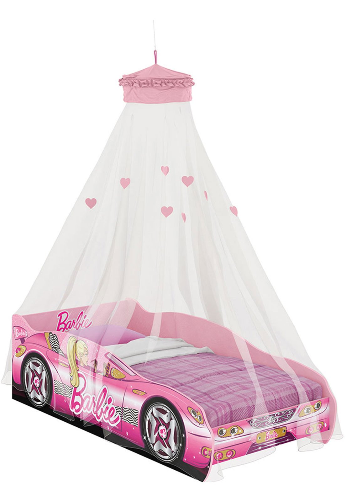 Cama Infantil Barbie com Grade de Proteção Rosa Com Colchão