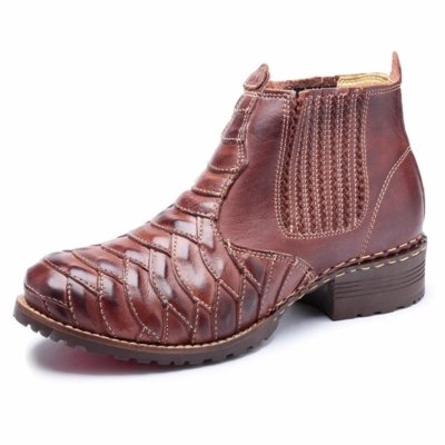 Bota Pé de Couro Botina Country Escamada em Couro Masculina Marrom Menor preço em Bota Pé de Couro Botina Country Escamada em Couro Masculina Marrom